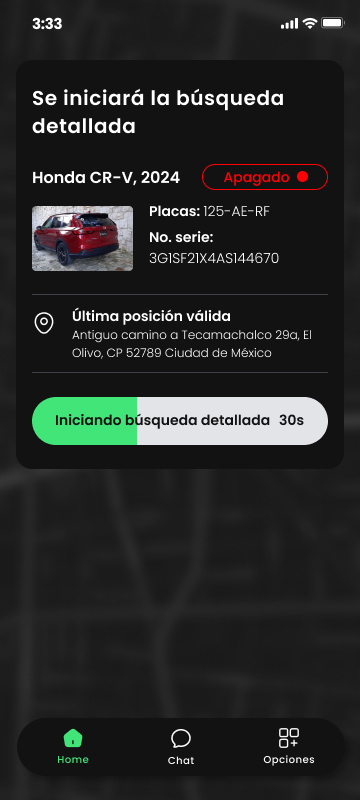 Detailed search starting — radius and countdown made explicit.